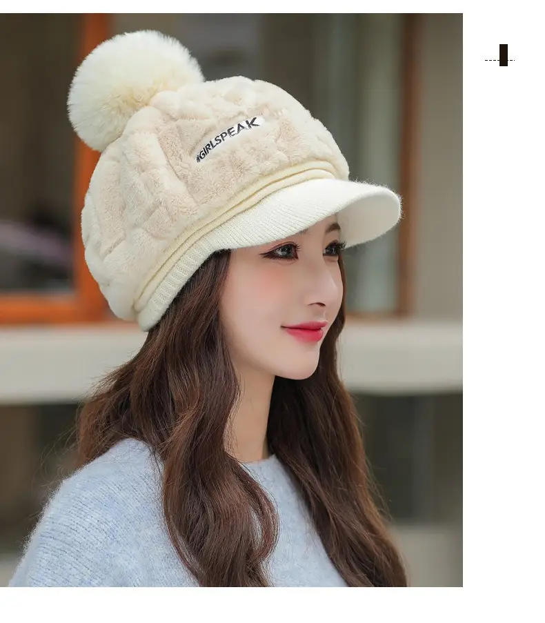 Women's Rabbit Fur Warm Winter Hat with Pom Pom — feature 13