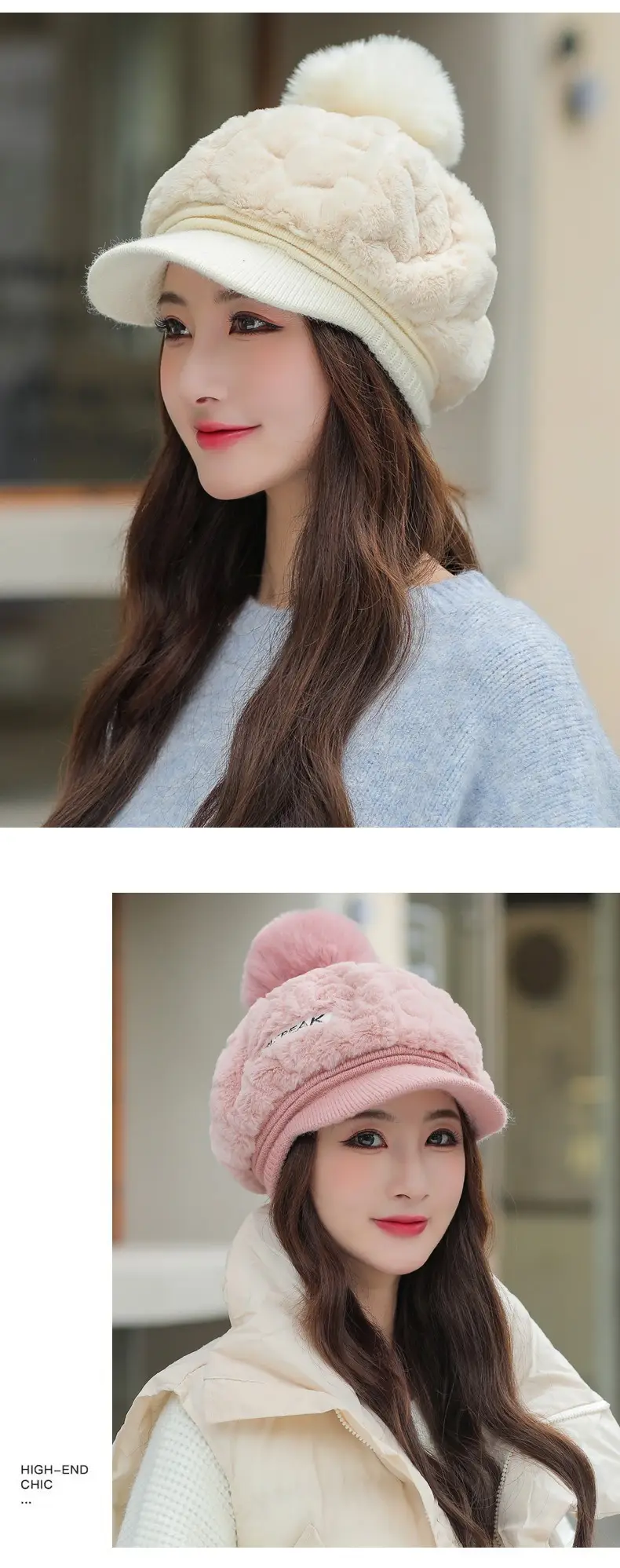 Women's Rabbit Fur Warm Winter Hat with Pom Pom — feature 14