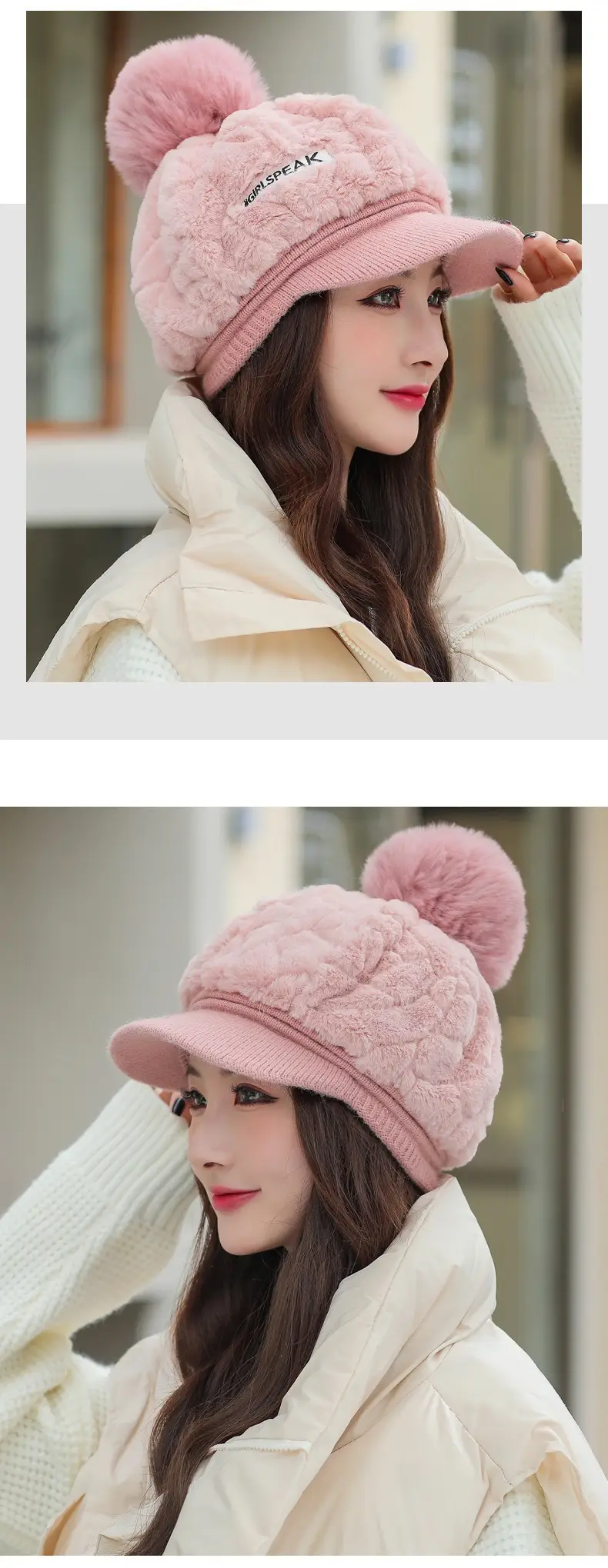 Women's Rabbit Fur Warm Winter Hat with Pom Pom — feature 16
