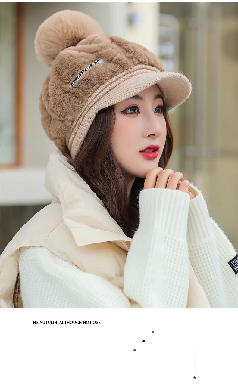 Women's Rabbit Fur Warm Winter Hat with Pom Pom — feature 17