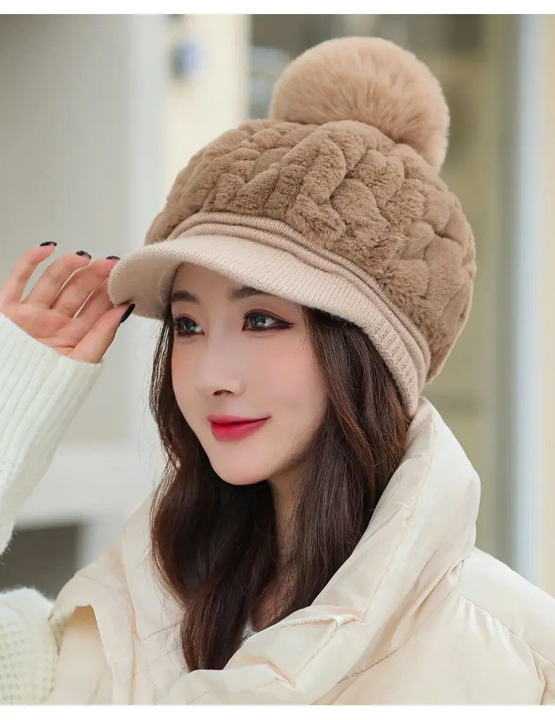 Women's Rabbit Fur Warm Winter Hat with Pom Pom — feature 20
