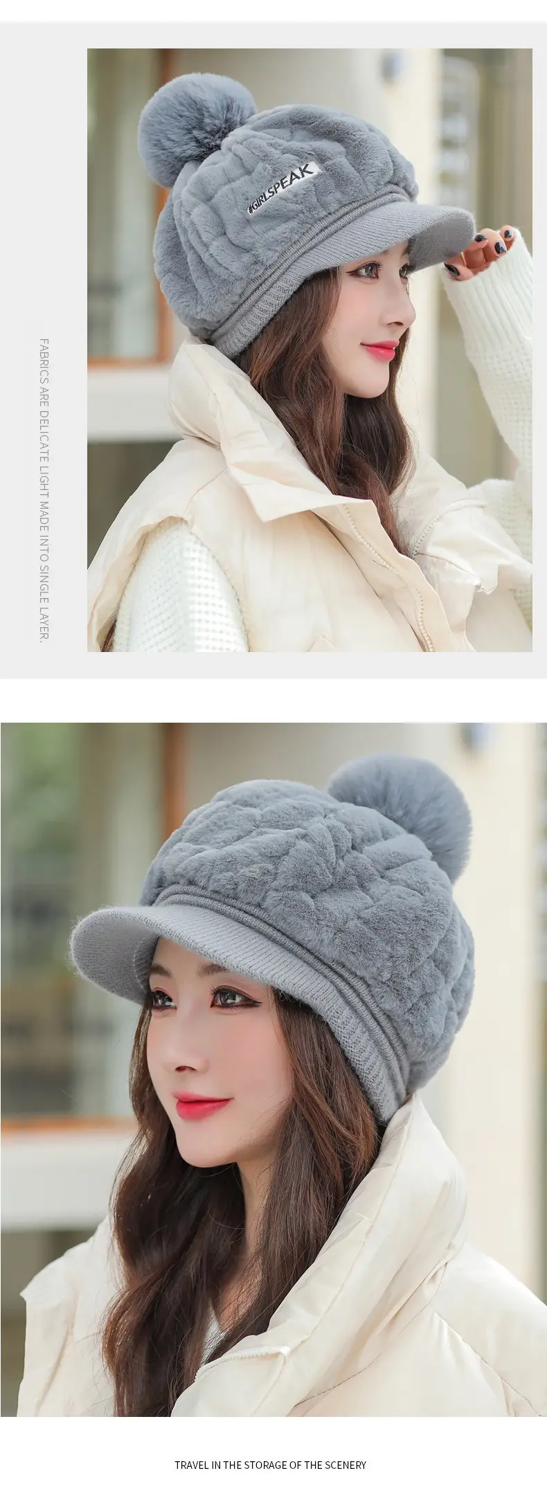 Women's Rabbit Fur Warm Winter Hat with Pom Pom — feature 21