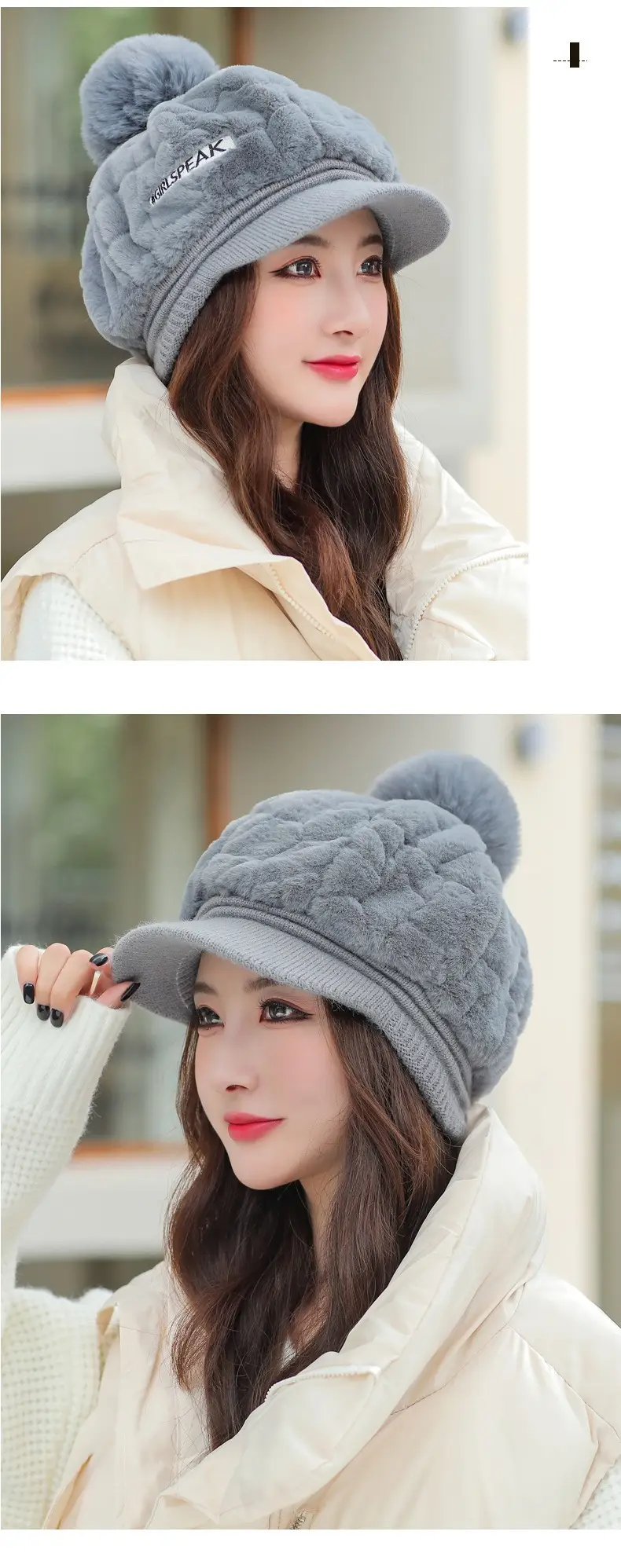 Women's Rabbit Fur Warm Winter Hat with Pom Pom — feature 22