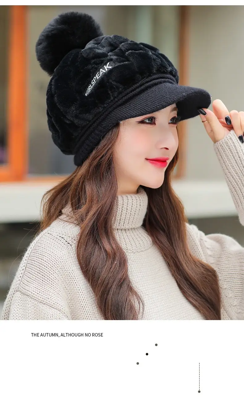 Women's Rabbit Fur Warm Winter Hat with Pom Pom — feature 7
