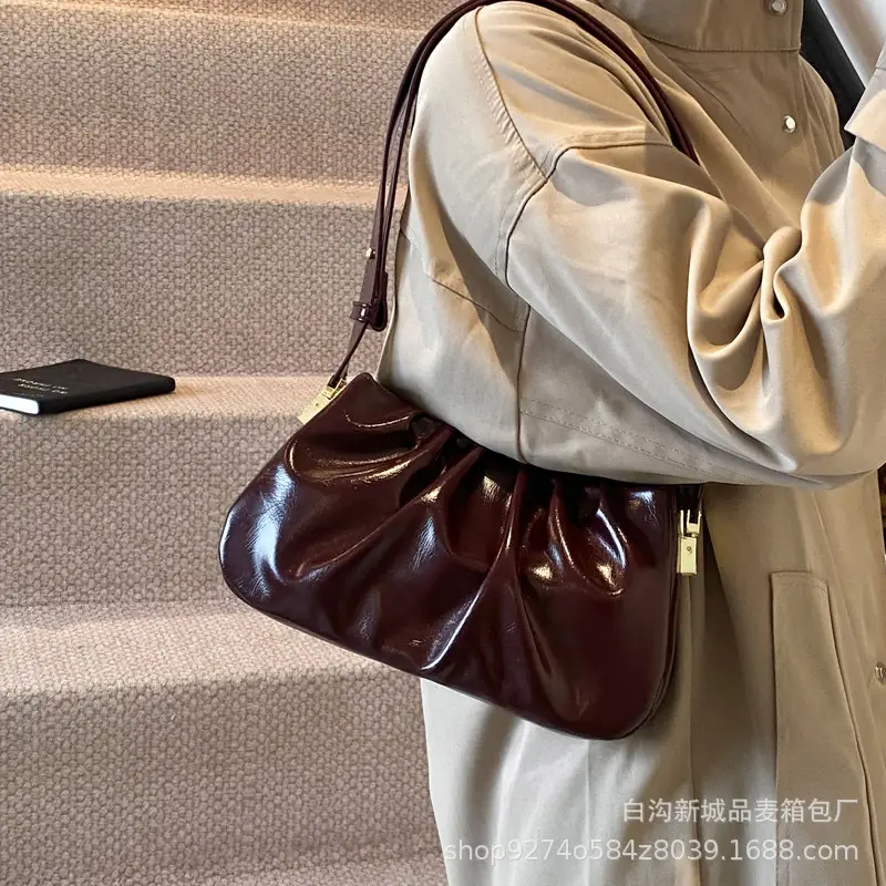 Small Women's Pleated Shoulder Crossbody Bag Solid Color