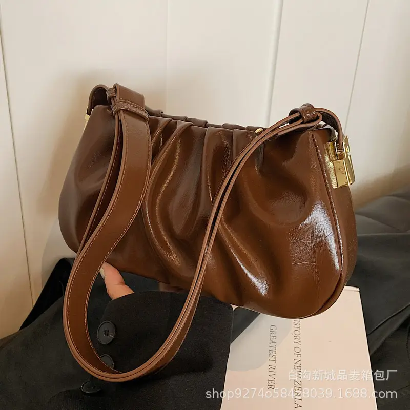 Small Women's Pleated Shoulder Crossbody Bag Solid Color