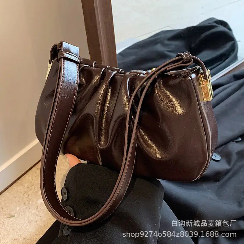 Small Women's Pleated Shoulder Crossbody Bag Solid Color