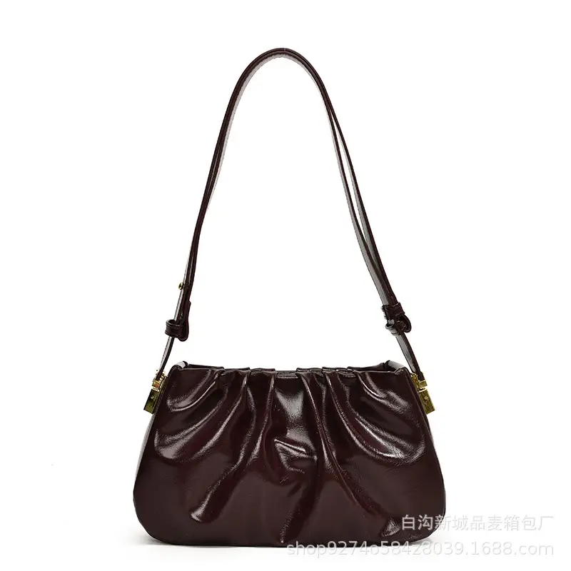 Small Women's Pleated Shoulder Crossbody Bag Solid Color