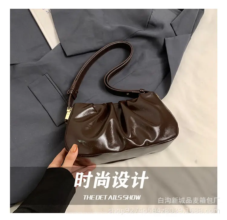 Small Women's Pleated Shoulder Crossbody Bag Solid Color — feature 10