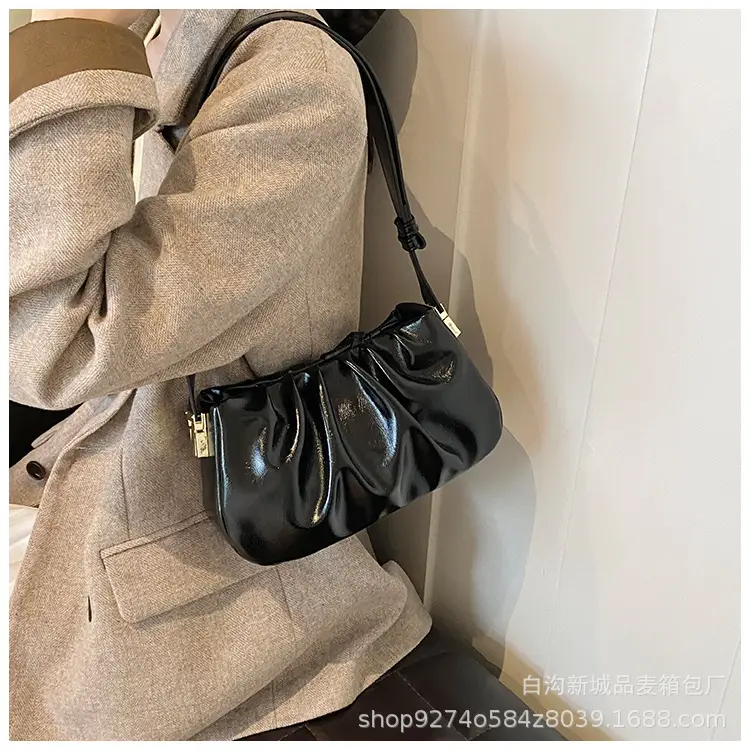 Small Women's Pleated Shoulder Crossbody Bag Solid Color — feature 20