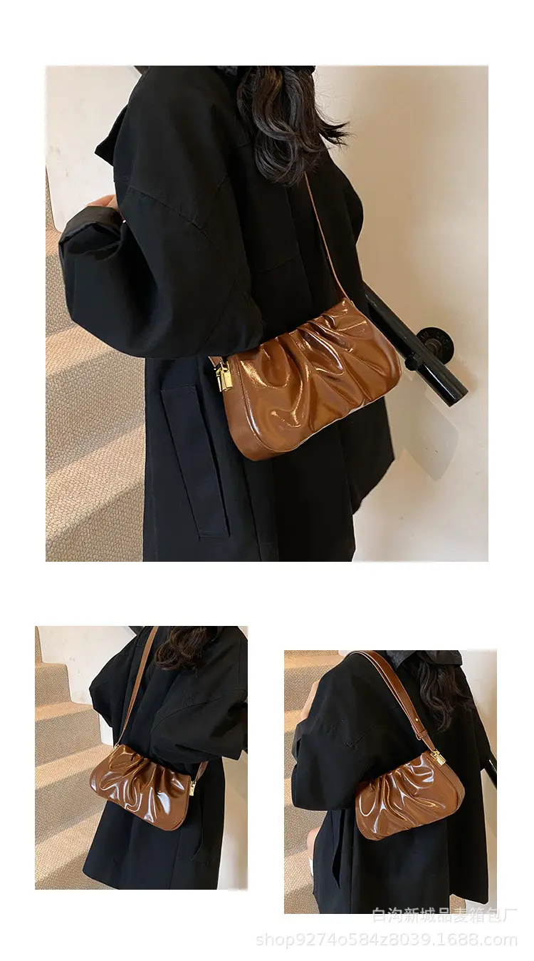 Small Women's Pleated Shoulder Crossbody Bag Solid Color — feature 3