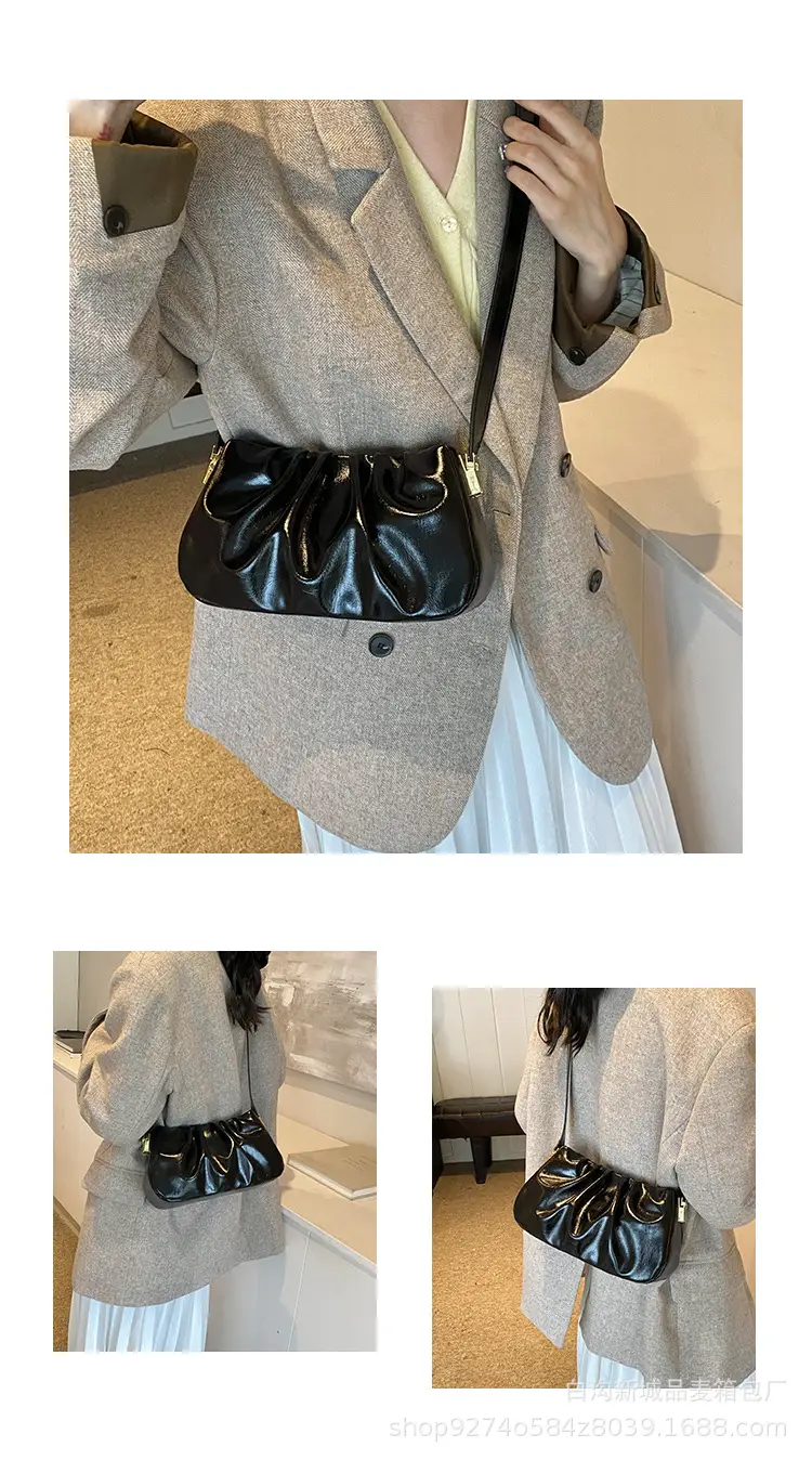 Small Women's Pleated Shoulder Crossbody Bag Solid Color — feature 4