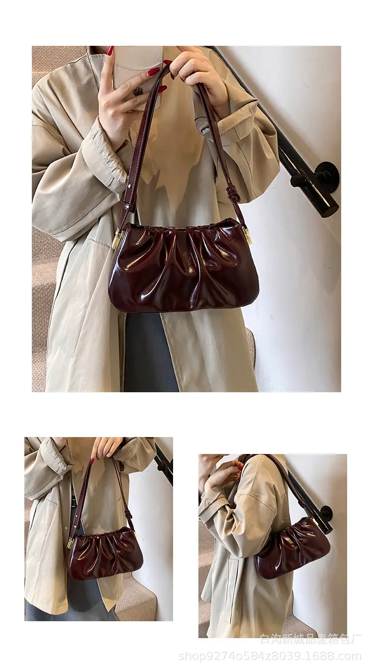 Small Women's Pleated Shoulder Crossbody Bag Solid Color — feature 5