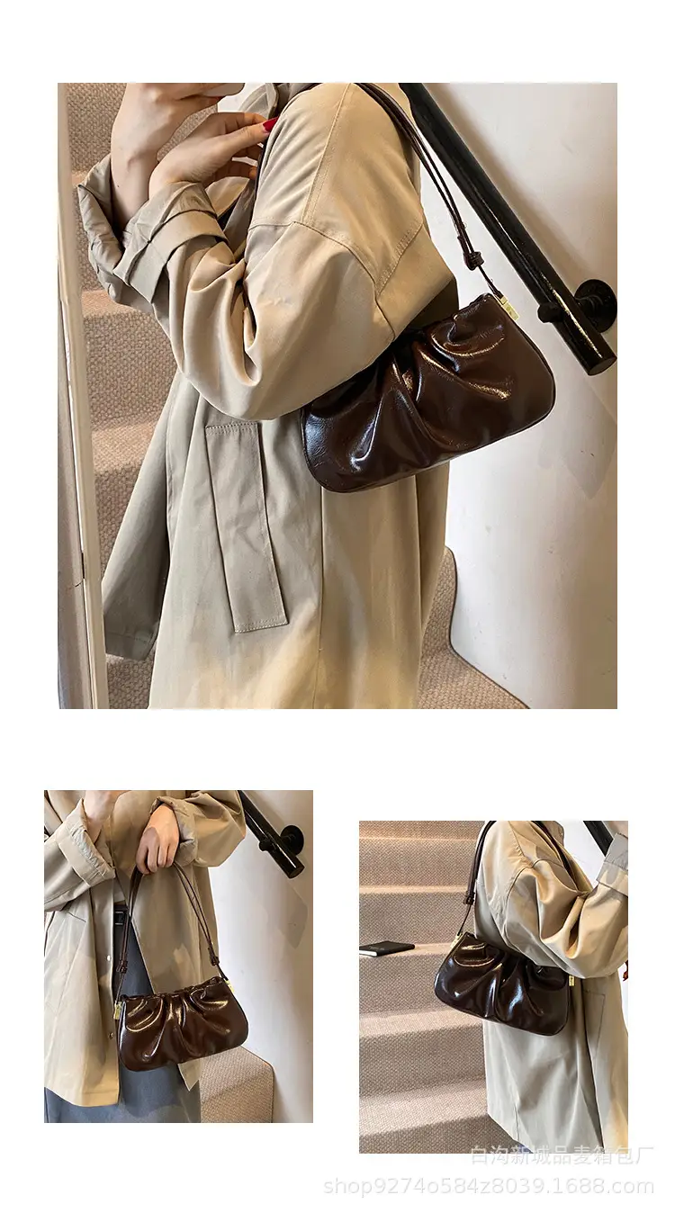 Small Women's Pleated Shoulder Crossbody Bag Solid Color — feature 6
