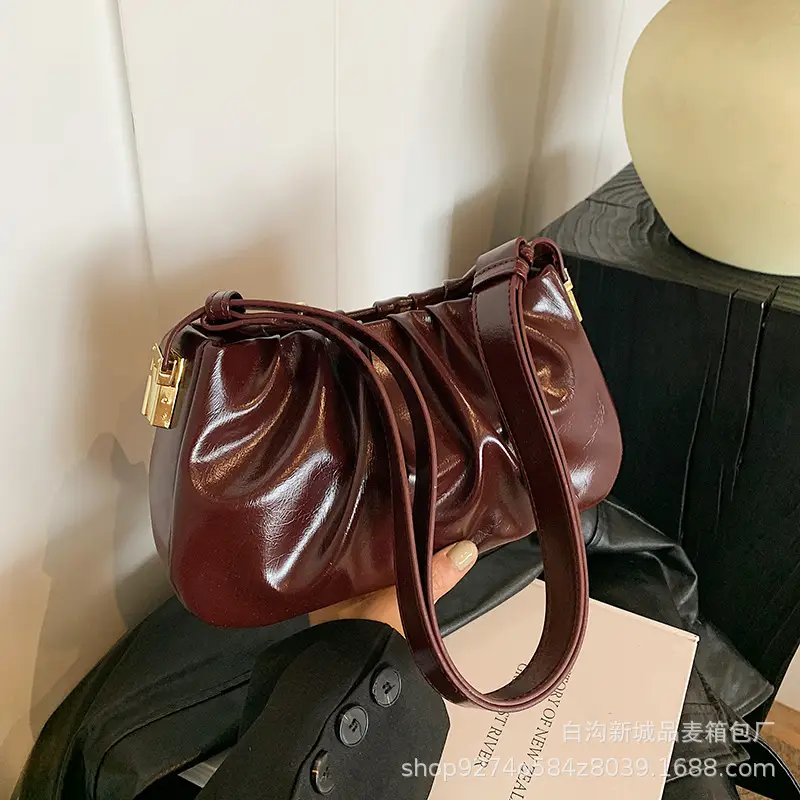 Small Women's Pleated Shoulder Crossbody Bag Solid Color