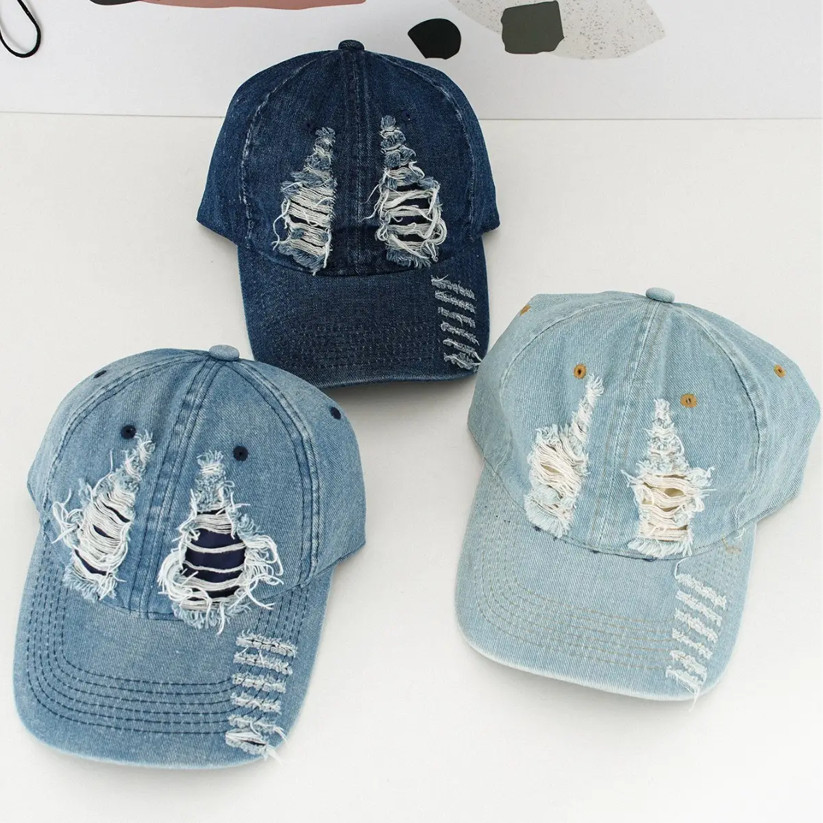 Vintage Raked Baseball Cap Distressed Wash Denim Couple Sun Hat - Image 4