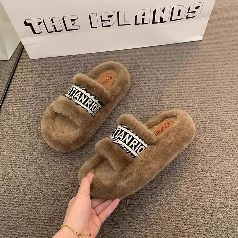 2025 New Autumn and Winter Indoor and Outdoor Home Furry Slippers for Women, Thick-Soled, Non-Slip, Comfortable, Trendy, Casual, Versatile Furry Slippers - Image 3
