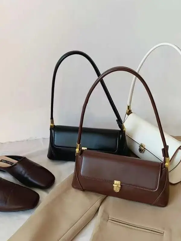 2026 Women's Brown Leather Shoulder Bag with Gold Clasp - Image 4
