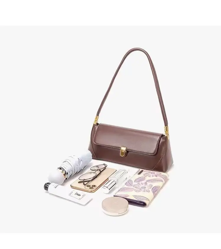 2026 Women's Brown Leather Shoulder Bag with Gold Clasp — feature 16