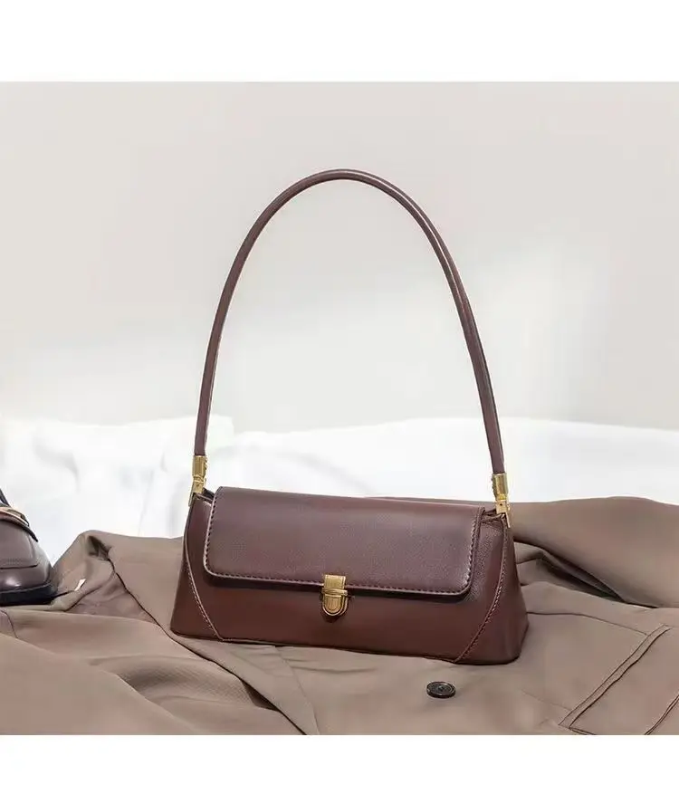 2026 Women's Brown Leather Shoulder Bag with Gold Clasp — feature 2