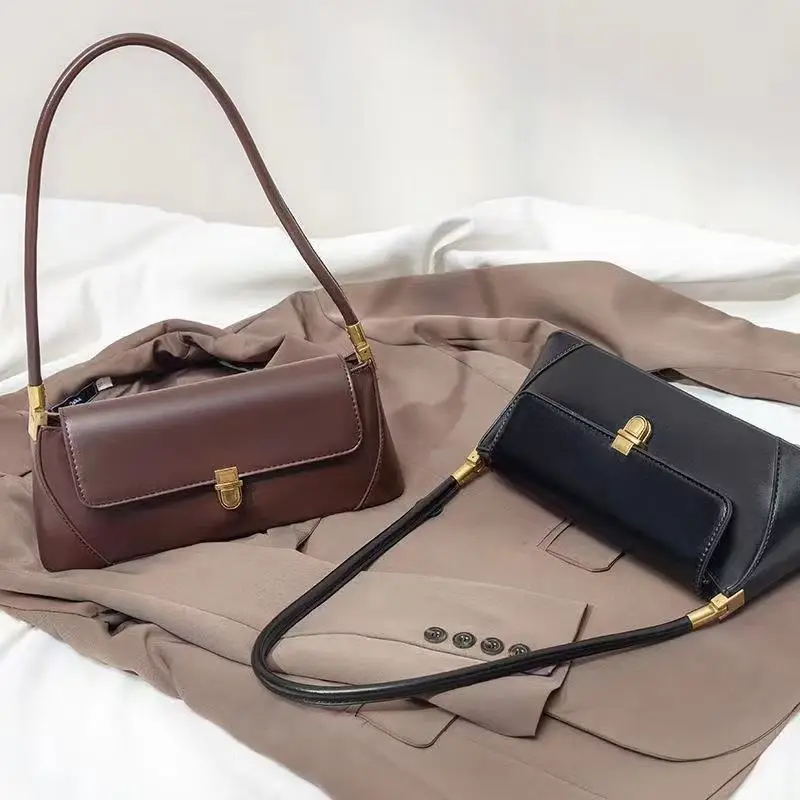 2026 Women's Brown Leather Shoulder Bag with Gold Clasp — feature 6