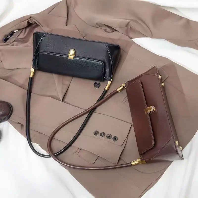 2026 Women's Brown Leather Shoulder Bag with Gold Clasp — feature 7