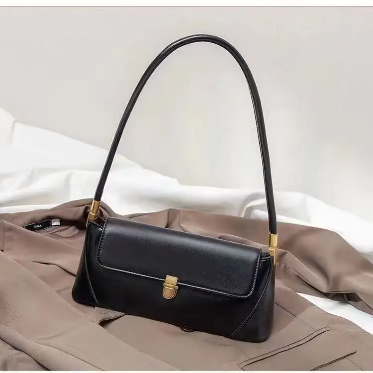 2026 Women's Brown Leather Shoulder Bag with Gold Clasp - Image 2