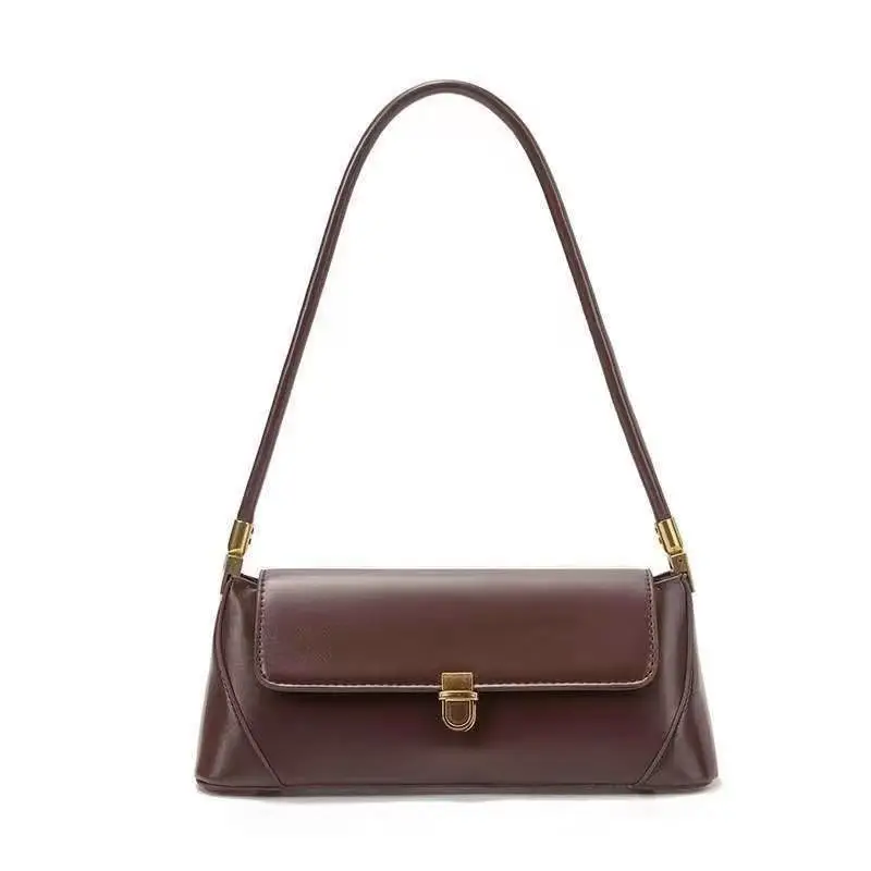 2026 Women's Brown Leather Shoulder Bag with Gold Clasp - Image 3