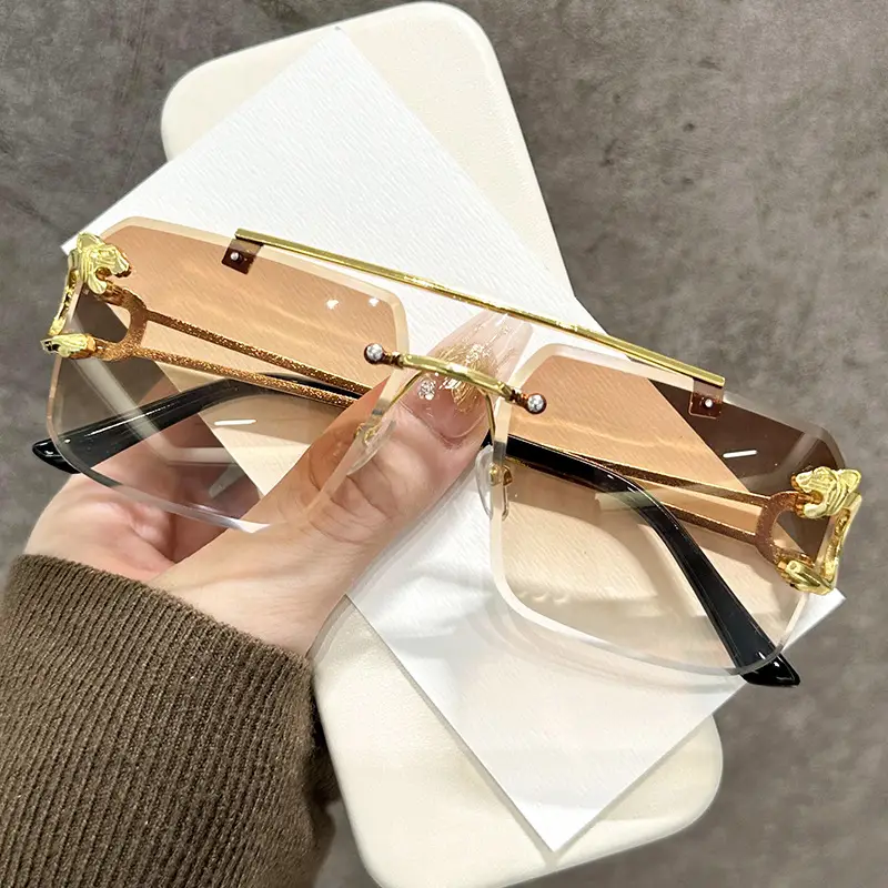 Men Square Rimless Blue Sunglasses European American Fashion - Image 8