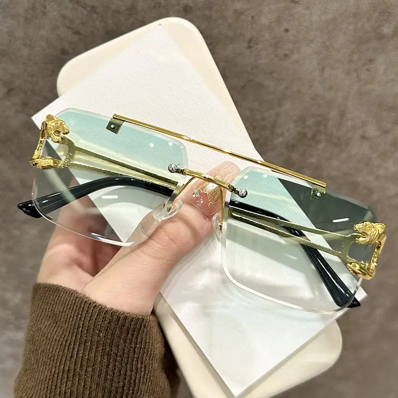 Men Square Rimless Blue Sunglasses European American Fashion - Image 10