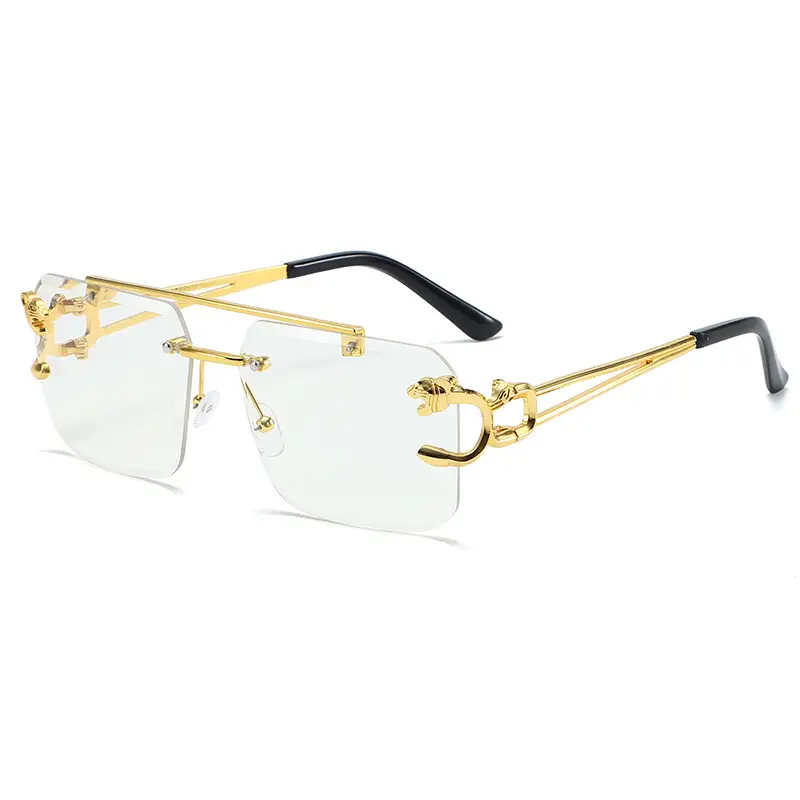 Men Square Rimless Blue Sunglasses European American Fashion - Image 5