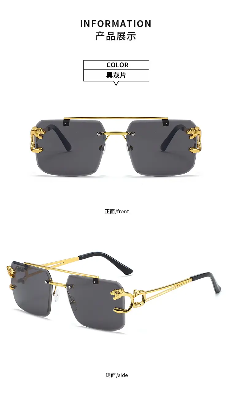 Men Square Rimless Blue Sunglasses European American Fashion — feature 10