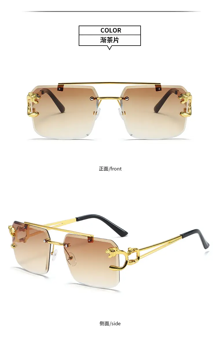 Men Square Rimless Blue Sunglasses European American Fashion — feature 11