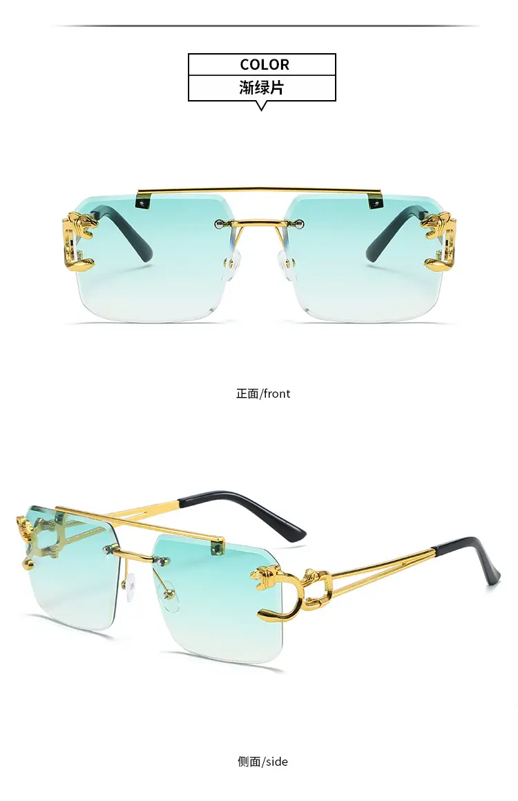 Men Square Rimless Blue Sunglasses European American Fashion — feature 12