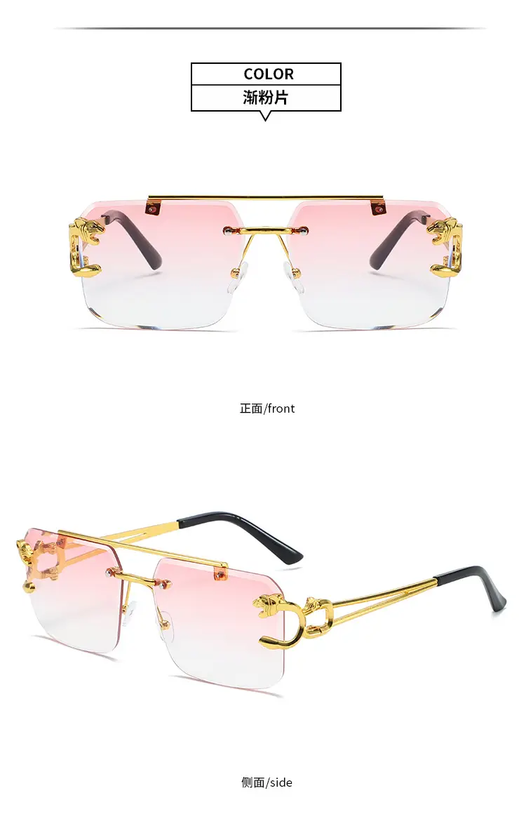 Men Square Rimless Blue Sunglasses European American Fashion — feature 13