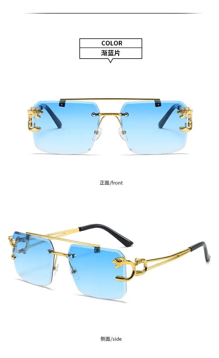 Men Square Rimless Blue Sunglasses European American Fashion — feature 14