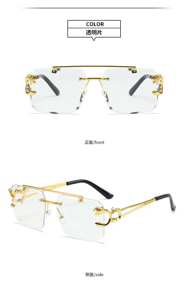 Men Square Rimless Blue Sunglasses European American Fashion — feature 15