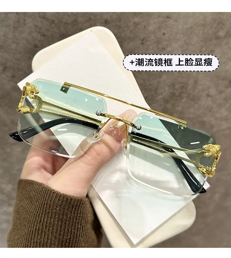 Men Square Rimless Blue Sunglasses European American Fashion — feature 2