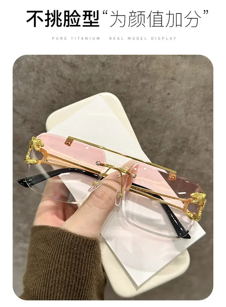 Men Square Rimless Blue Sunglasses European American Fashion — feature 3