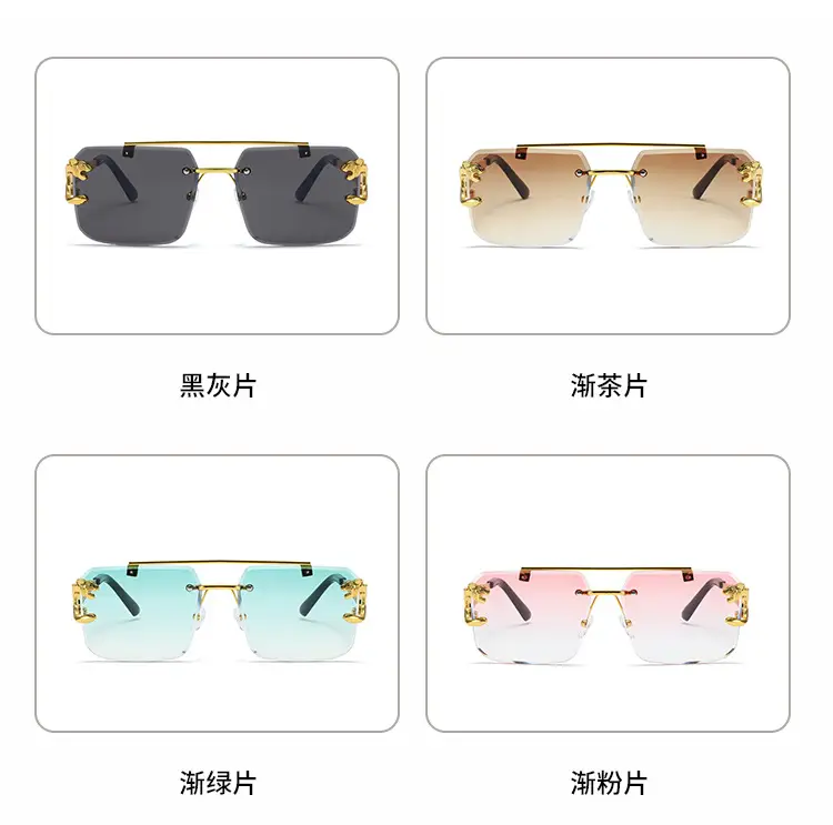 Men Square Rimless Blue Sunglasses European American Fashion — feature 5