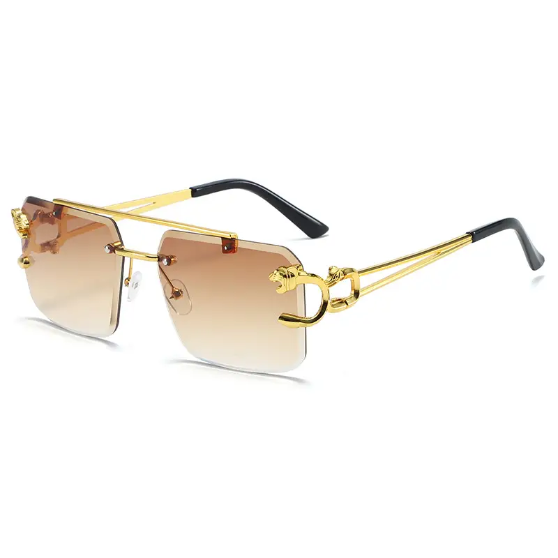 Men Square Rimless Blue Sunglasses European American Fashion - Image 2