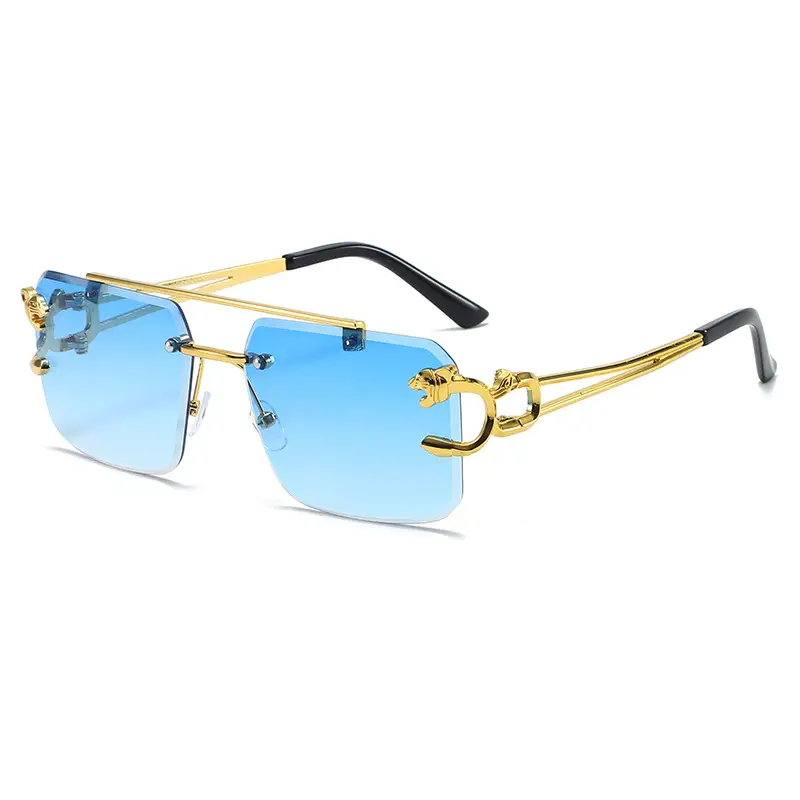 Men Square Rimless Blue Sunglasses European American Fashion - Image 3