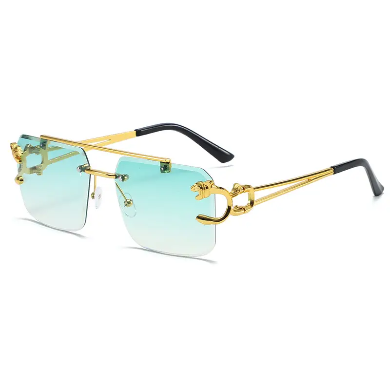 Men Square Rimless Blue Sunglasses European American Fashion - Image 4