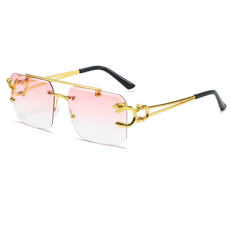 Men Square Rimless Blue Sunglasses European American Fashion - Image 6
