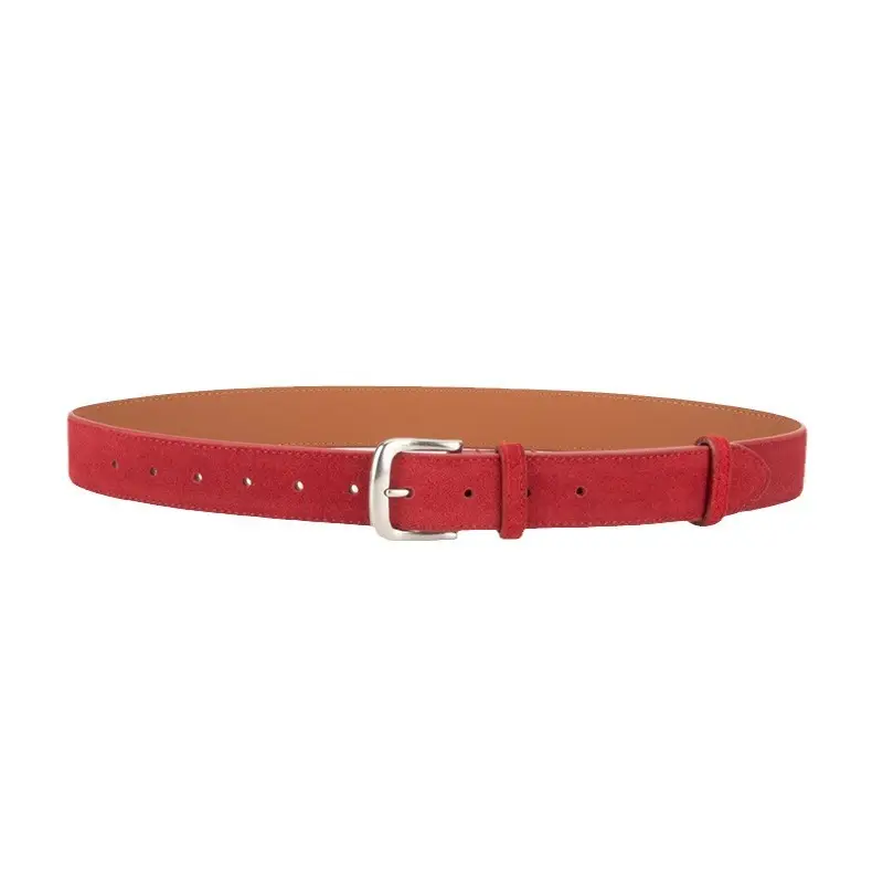 Women Retro Frosted Leather Belt Brown Pin Buckle