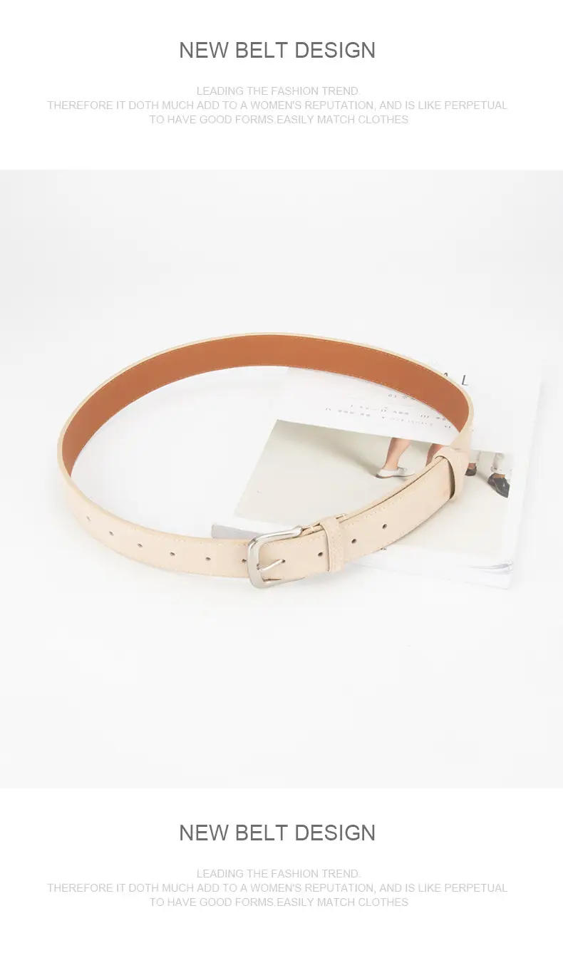 Women Retro Frosted Leather Belt Brown Pin Buckle — feature 10