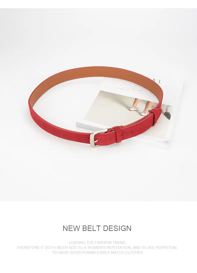Women Retro Frosted Leather Belt Brown Pin Buckle — feature 11