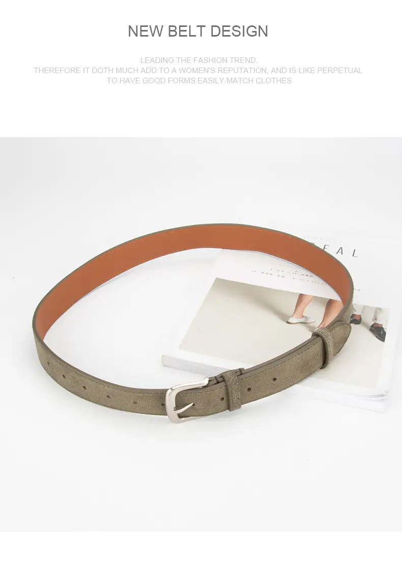 Women Retro Frosted Leather Belt Brown Pin Buckle — feature 13