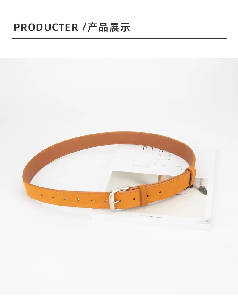 Women Retro Frosted Leather Belt Brown Pin Buckle — feature 9