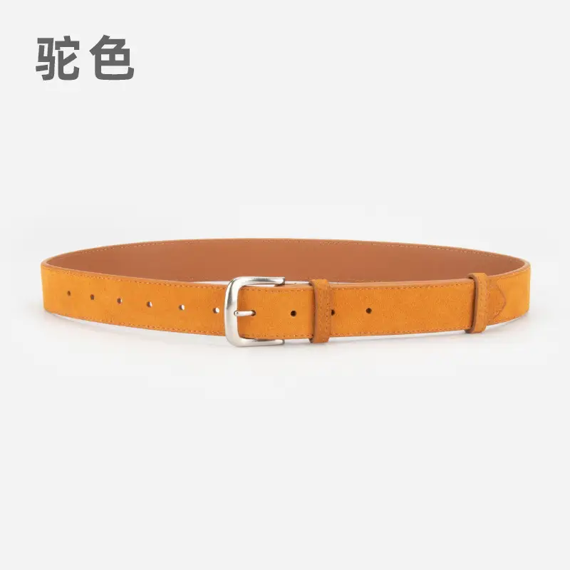 Women Retro Frosted Leather Belt Brown Pin Buckle